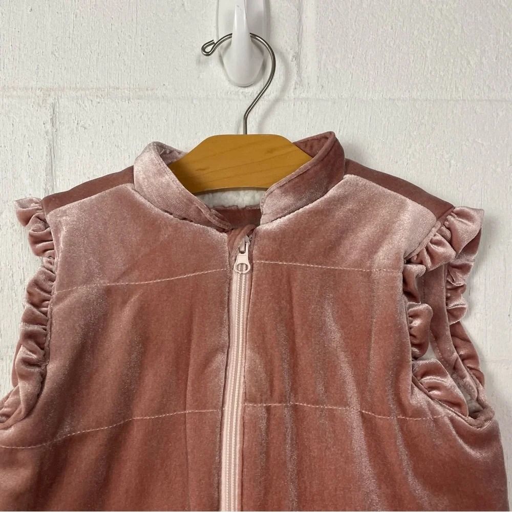 7 For All Mankind Girls Velvet Vest Fleece-Lined Dusty Pink Ruffle Bows Dainty 5
